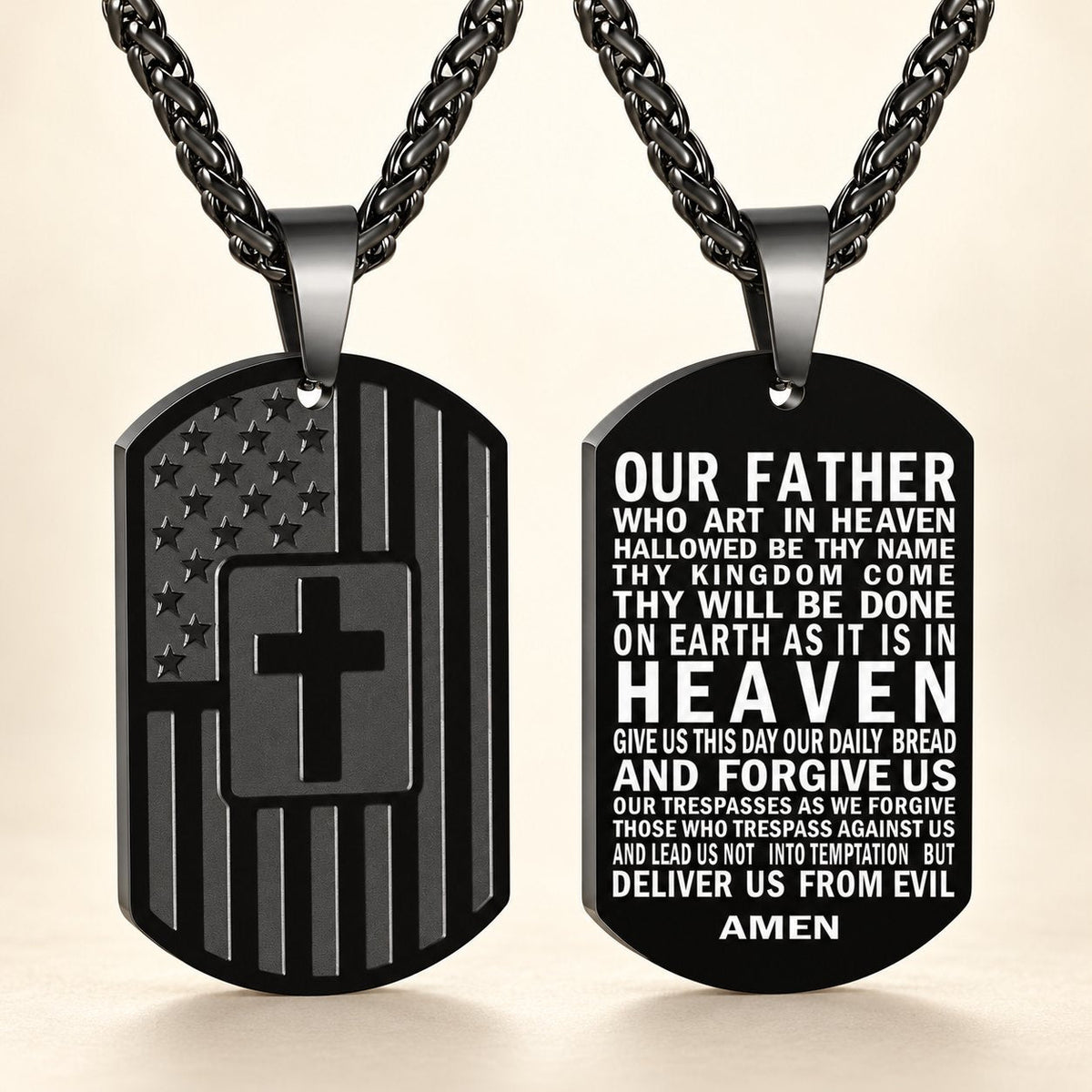 American Flag & Cross Double-Sided Scripture Necklace