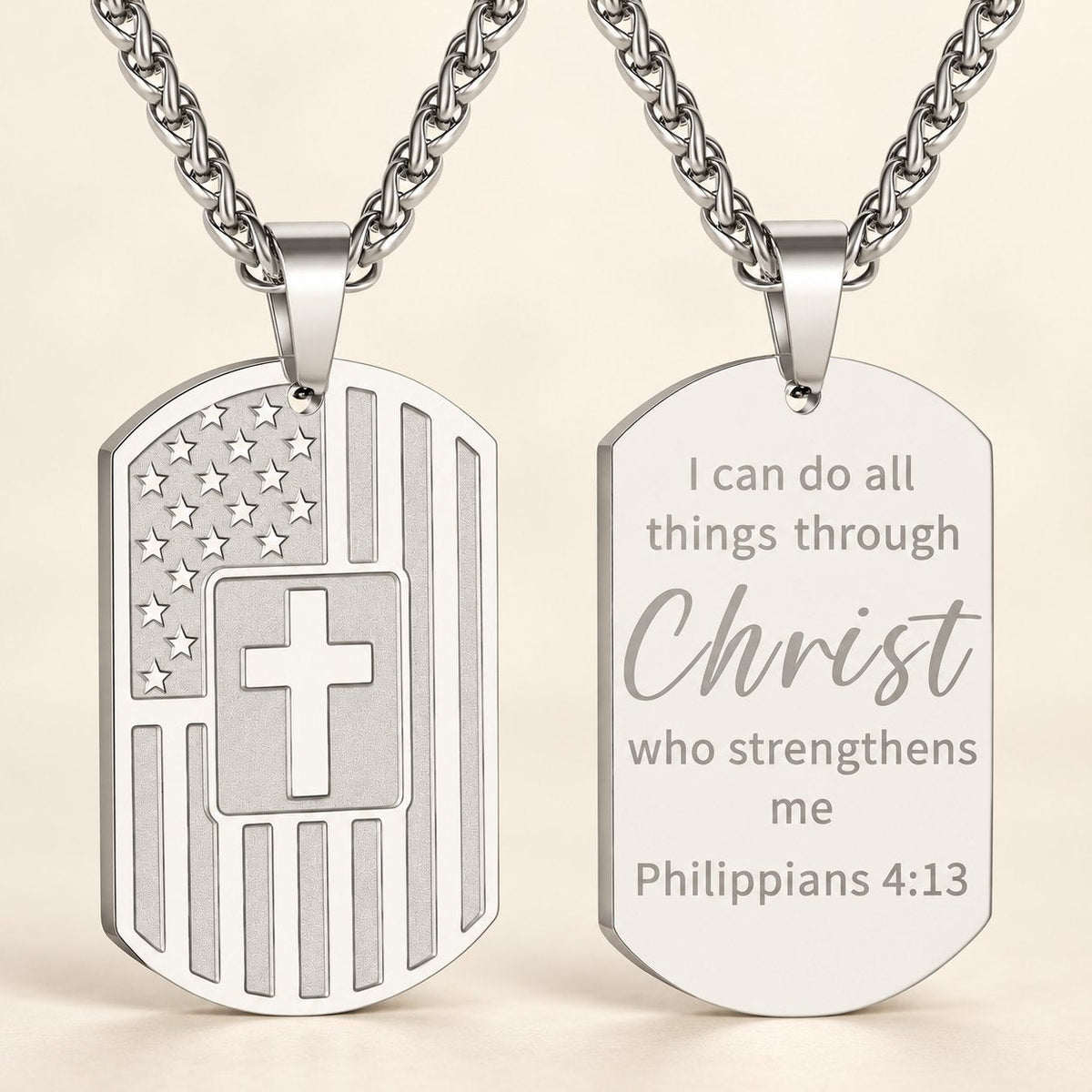 American Flag & Cross Double-Sided Scripture Necklace