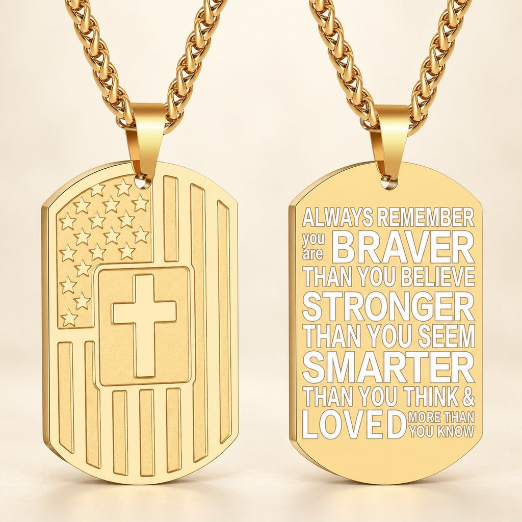 American Flag & Cross Double-Sided Scripture Necklace