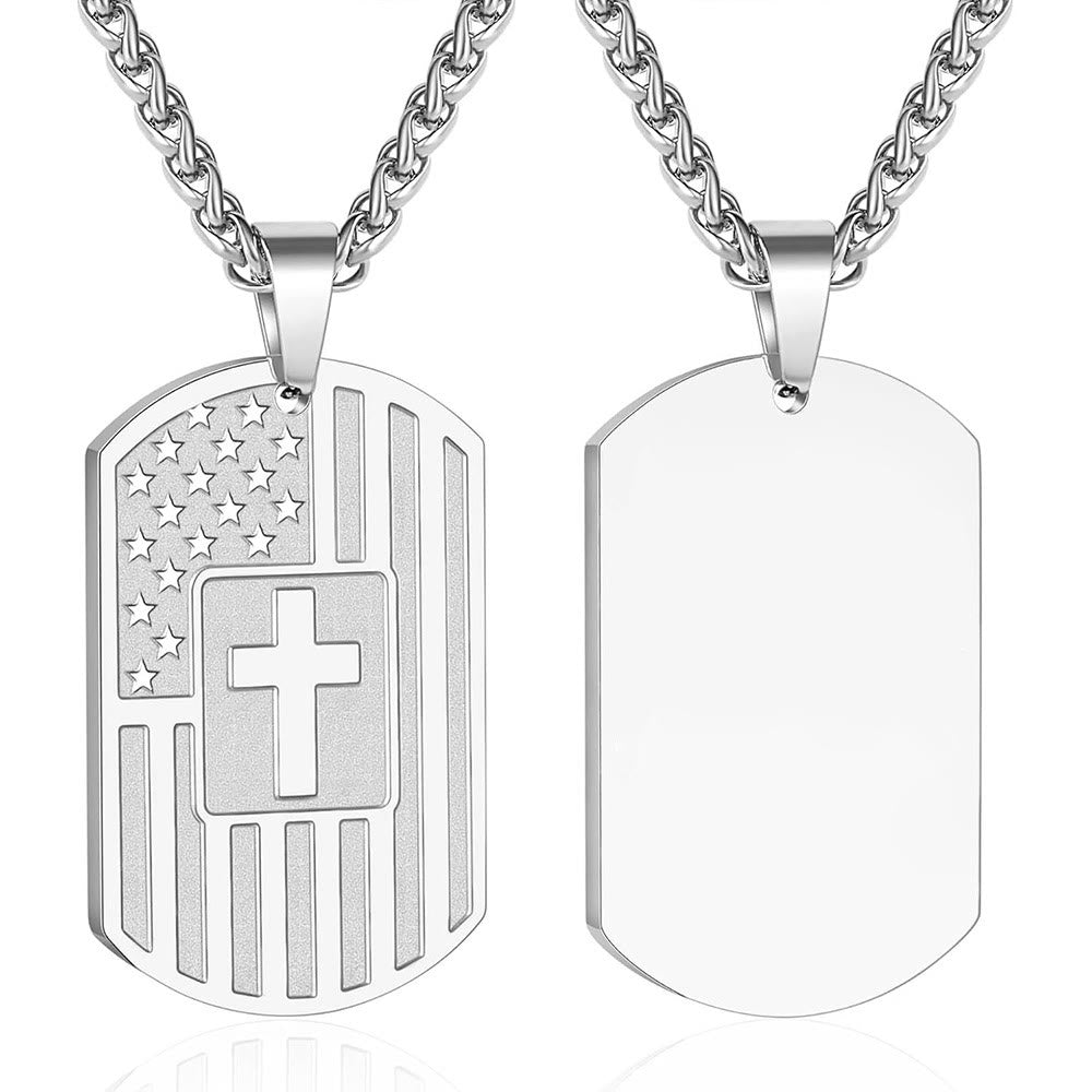 Collar de Escritura a Doble Cara con Bandera y Cruz: Símbolo de Fuerza y Valor Sagrados