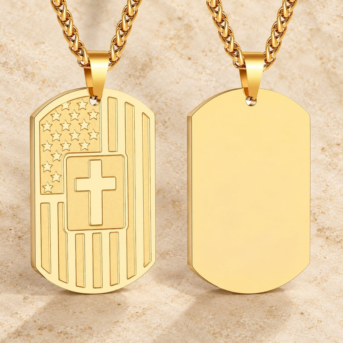 American Flag & Cross Double-Sided Scripture Necklace