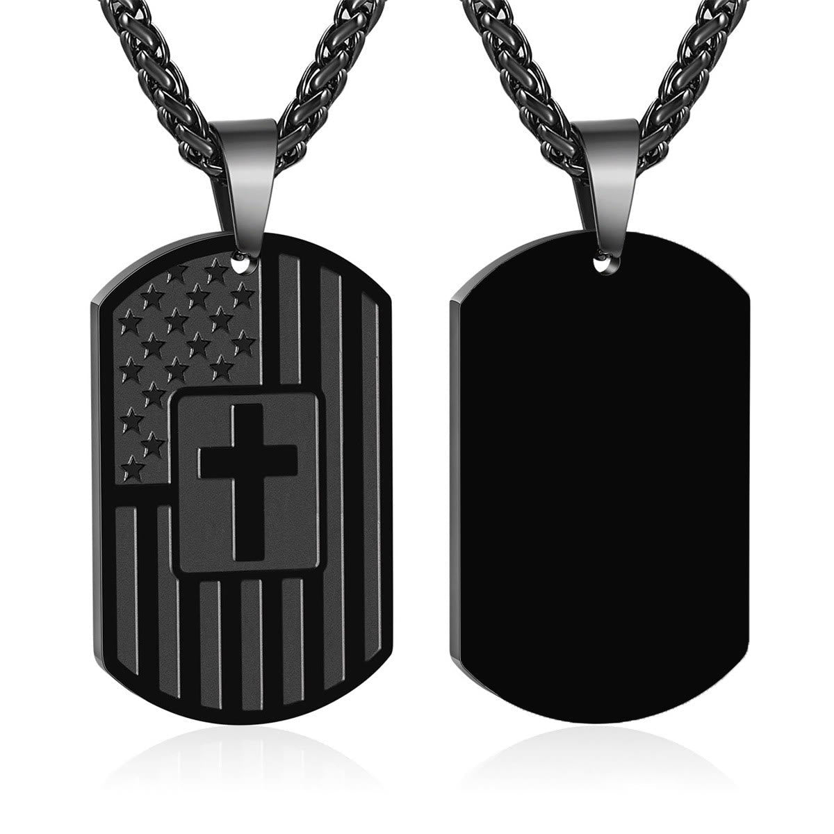 Collar de Escritura a Doble Cara con Bandera y Cruz: Símbolo de Fuerza y Valor Sagrados