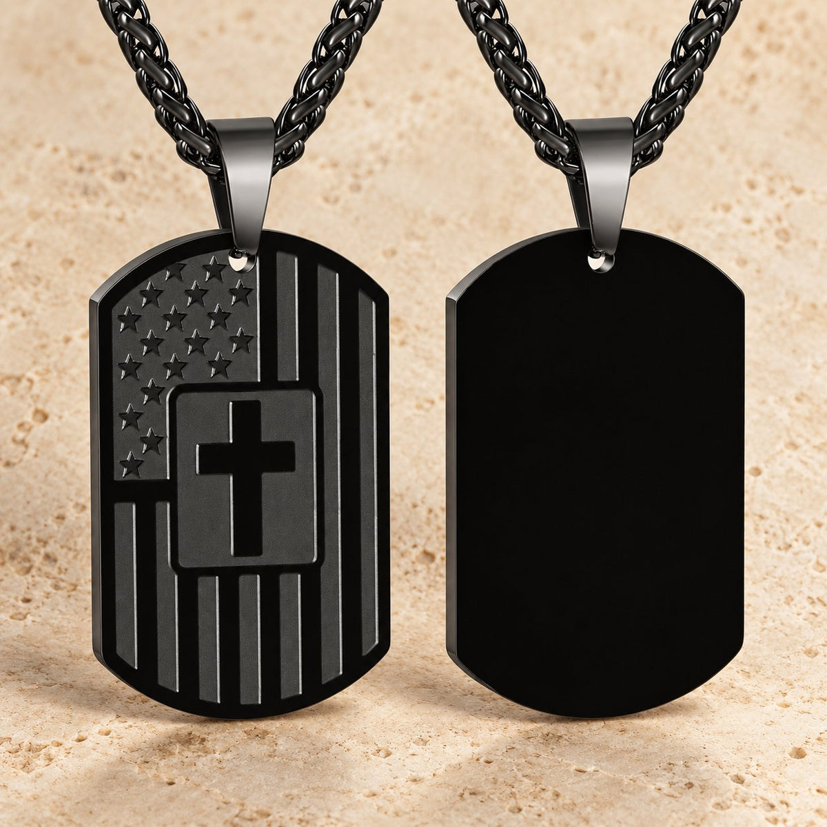 American Flag & Cross Double-Sided Scripture Necklace