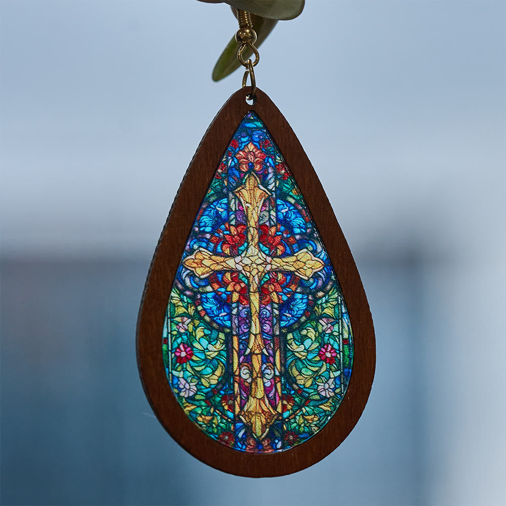 Aretes Colgantes en Gota "Gracia Gloriosa" Inspirados en Vitrales de Iglesia