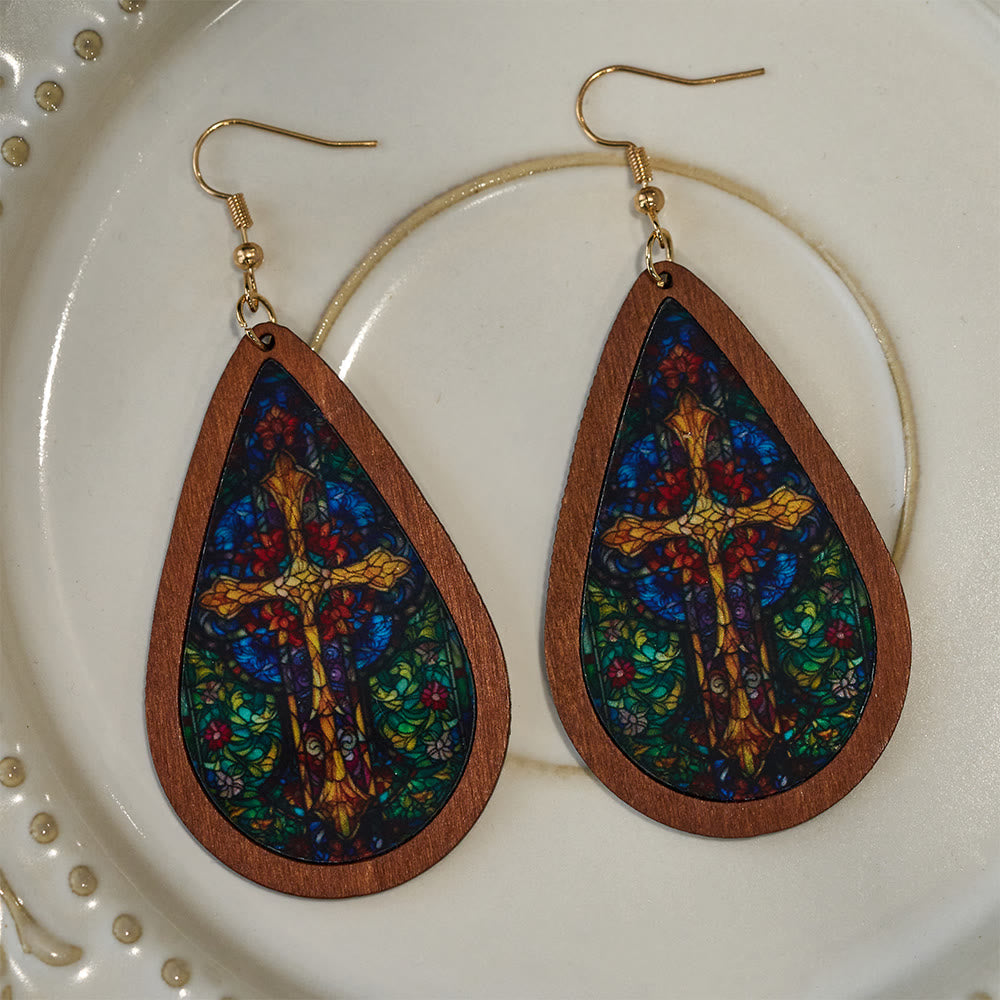 Aretes Colgantes en Gota "Gracia Gloriosa" Inspirados en Vitrales de Iglesia