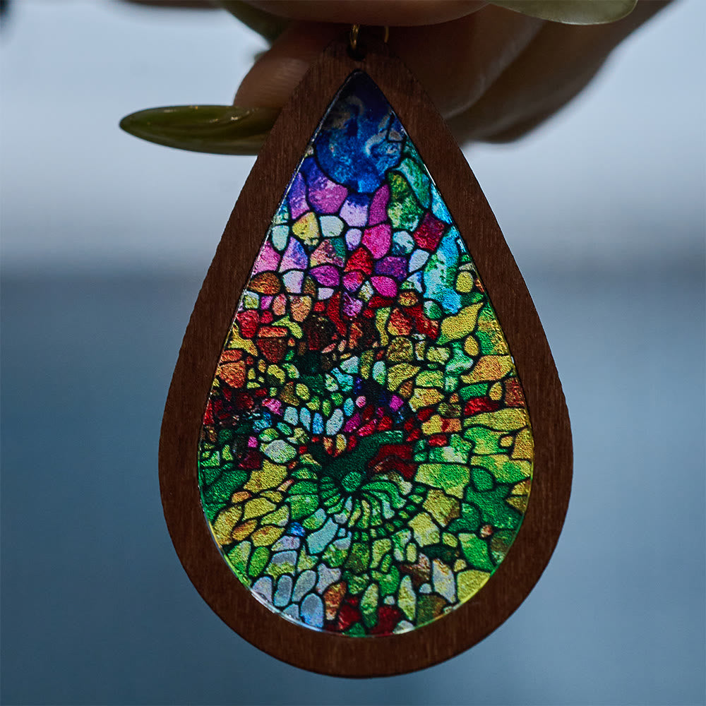 Aretes Colgantes en Gota "Gracia Gloriosa" Inspirados en Vitrales de Iglesia