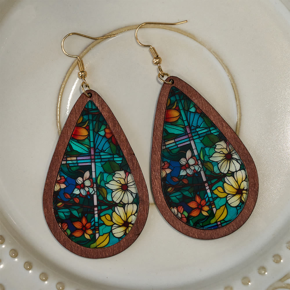 Aretes Colgantes en Gota "Gracia Gloriosa" Inspirados en Vitrales de Iglesia VIP