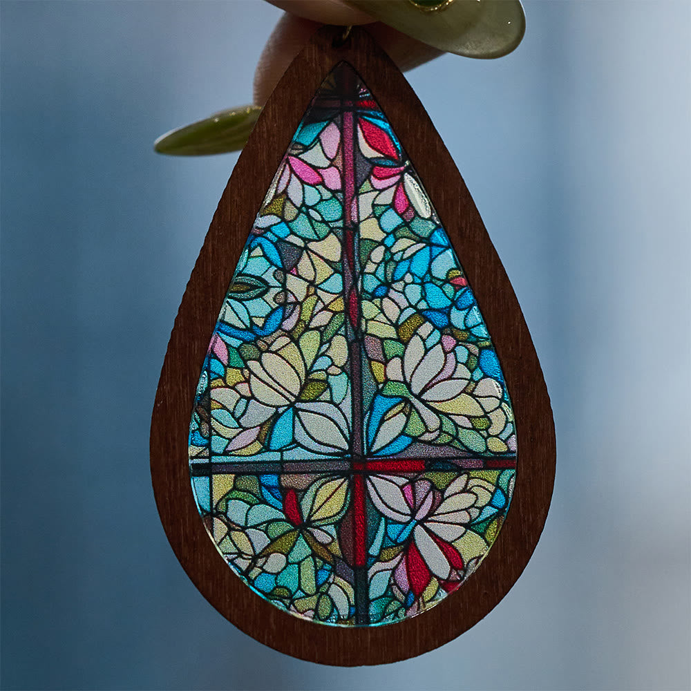 Aretes Colgantes en Gota "Gracia Gloriosa" Inspirados en Vitrales de Iglesia