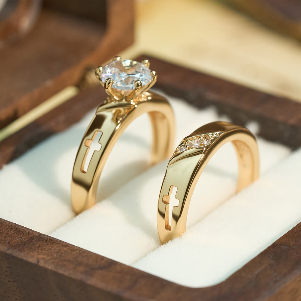 Set de Anillos de Banda de Cruz Apilables: Símbolo Eterno de Fe y Luz Eterna