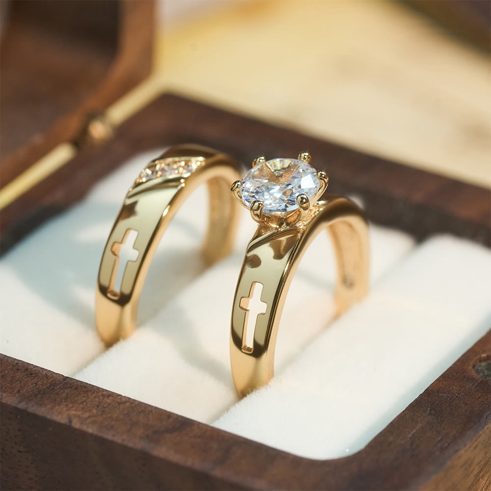 Set de Anillos de Banda de Cruz Apilables: Símbolo Eterno de Fe y Luz Eterna