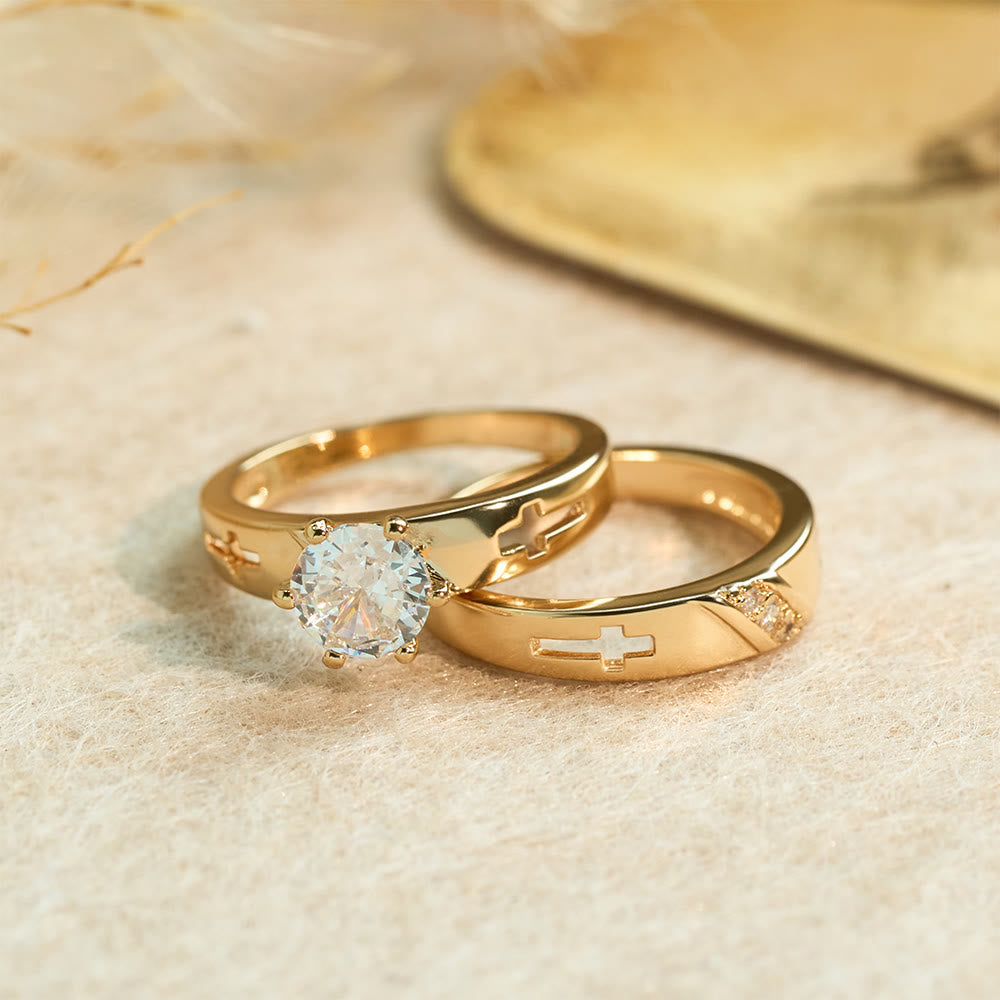 Set de Anillos de Banda de Cruz Apilables: Símbolo Eterno de Fe y Luz Eterna