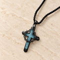 Thorn-Wrapped Inlaid Cross Pendant Necklace