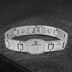 Pulsera de Cadena de Eslabones con Cruz Grabada: Símbolo de Fuerza Divina y Fe