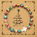 Pulsera de Cruz de Piedra Natural con Tarjeta Proverbios 27:9: Amistad y Gracia Divinas