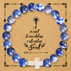 Pulsera de Cruz de Piedra Natural con Tarjeta Proverbios 27:9: Amistad y Gracia Divinas