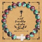 Pulsera de Cruz de Piedra Natural con Tarjeta Proverbios 27:9: Amistad y Gracia Divinas