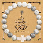Pulsera de Cruz de Piedra Natural con Tarjeta Proverbios 27:9: Amistad y Gracia Divinas