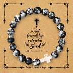 Pulsera de Cruz de Piedra Natural con Tarjeta Proverbios 27:9: Amistad y Gracia Divinas