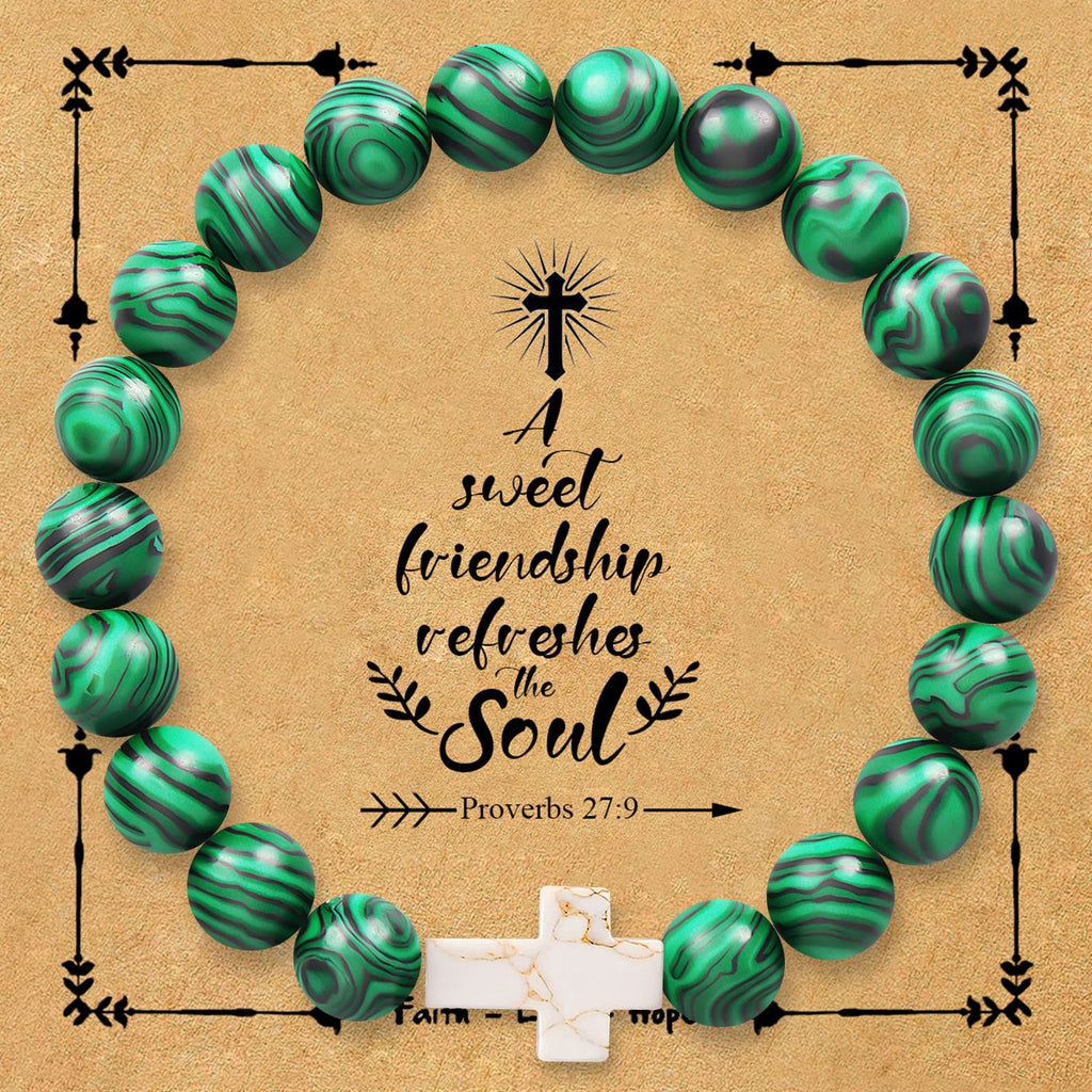 Pulsera de Cruz de Piedra Natural con Tarjeta Proverbios 27:9: Amistad y Gracia Divinas