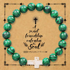Pulsera de Cruz de Piedra Natural con Tarjeta Proverbios 27:9: Amistad y Gracia Divinas