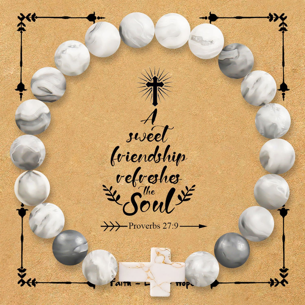Natural Stone Cross Bracelet with Proverbs 27:9 Card