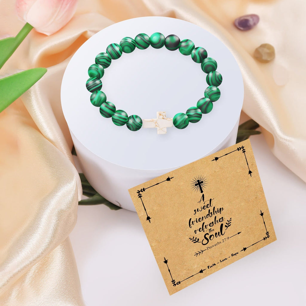 Pulsera de Cruz de Piedra Natural con Tarjeta Proverbios 27:9: Amistad y Gracia Divinas