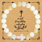 Pulsera de Cruz de Piedra Natural con Tarjeta Proverbios 27:9: Amistad y Gracia Divinas