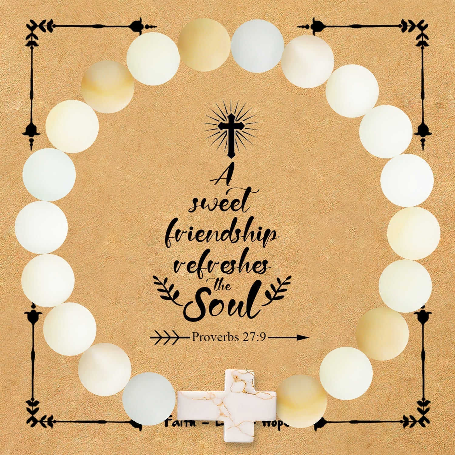 Pulsera de Cruz de Piedra Natural con Tarjeta Proverbios 27:9: Amistad y Gracia Divinas