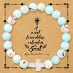 Pulsera de Cruz de Piedra Natural con Tarjeta Proverbios 27:9: Amistad y Gracia Divinas