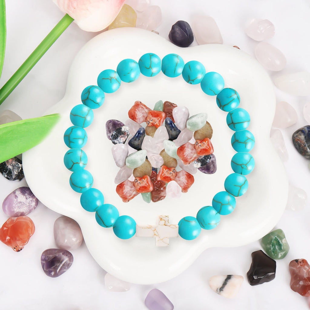 Pulsera de Cruz de Piedra Natural con Tarjeta Proverbios 27:9: Amistad y Gracia Divinas
