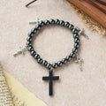 Pulsera de Cuentas de Hematita con Cruz y Mini Crucifijos: Protección Divina y Fe