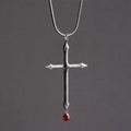 Collar de Cruz Espada con Gota de Circonia Roja: Recuerdo Sagrado para Creyentes