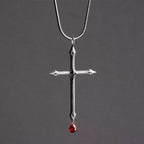Collar de Cruz Espada con Gota de Circonia Roja: Recuerdo Sagrado para Creyentes