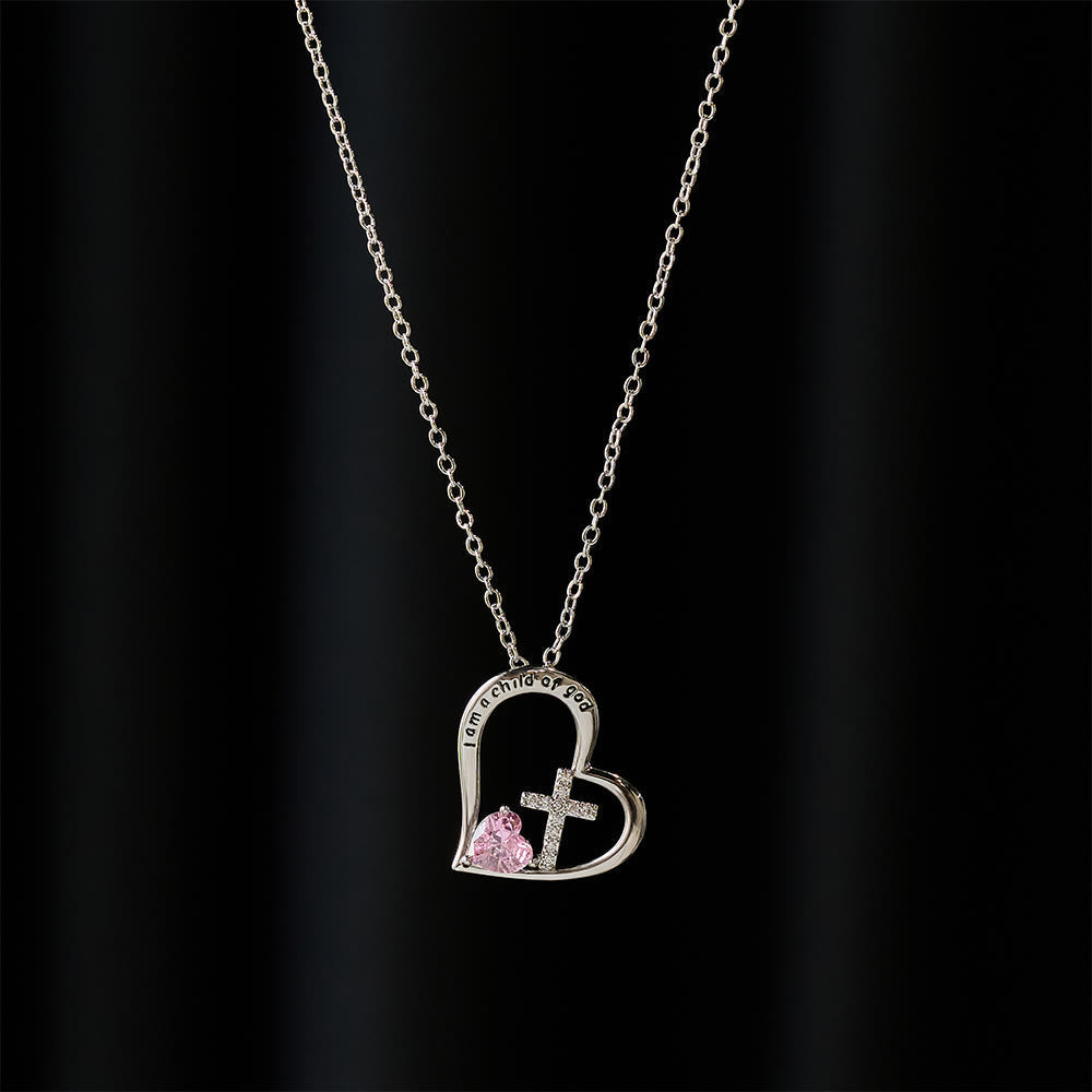 Collar de Corazón y Cruz "Soy Hija de Dios" con Circonias: Señal de Identidad Celestial