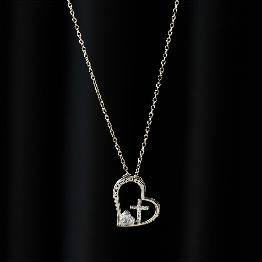Collar de Corazón y Cruz "Soy Hija de Dios" con Circonias: Señal de Identidad Celestial