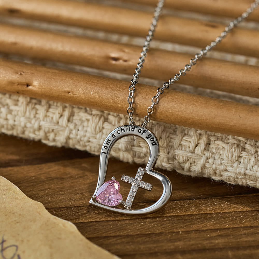 Collar de Corazón y Cruz "Soy Hija de Dios" con Circonias: Señal de Identidad Celestial