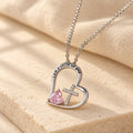 I Am a Child of God Heart Cross Necklace with Zircon Accents