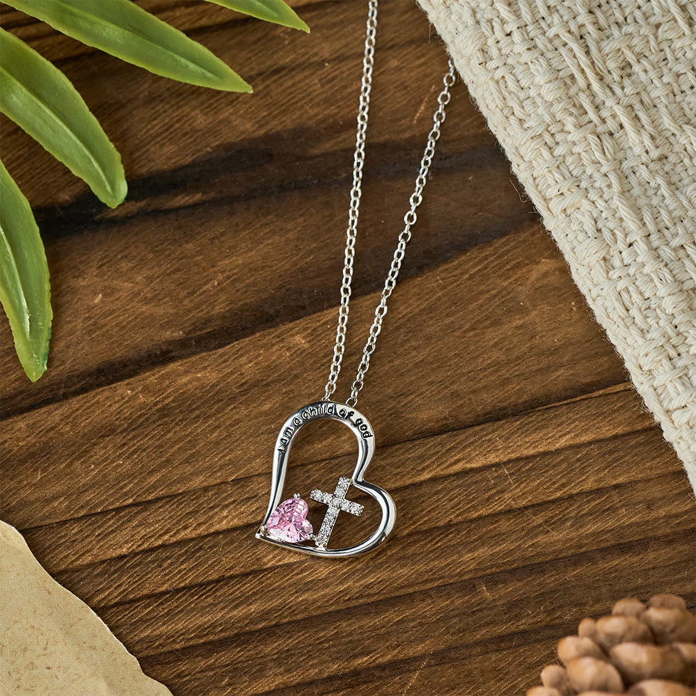 Collar de Corazón y Cruz "Soy Hija de Dios" con Circonias: Señal de Identidad Celestial