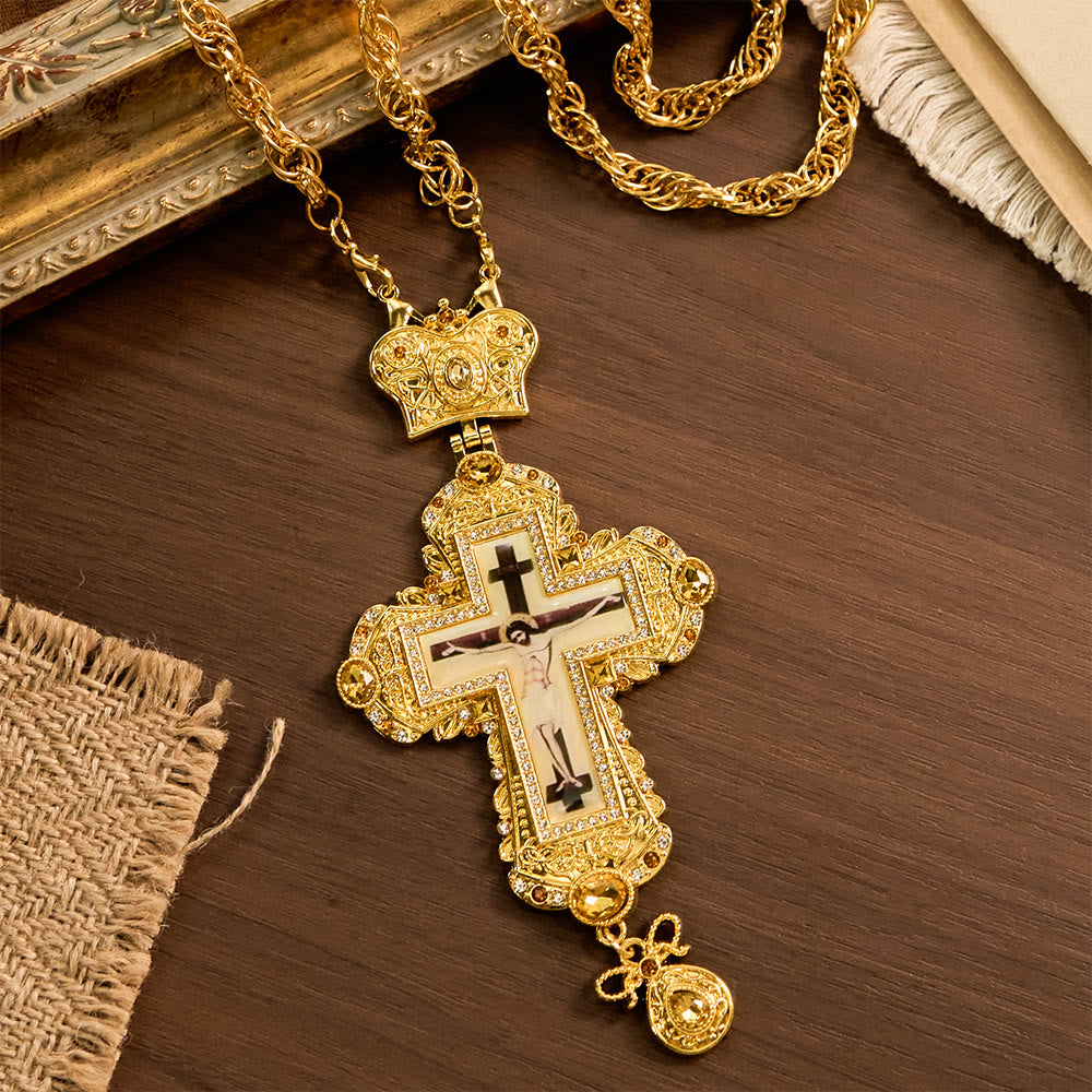 Collar Crucifijo Pectoral Grande y Ornamentado con Corona: Majestad Sagrada y Redención