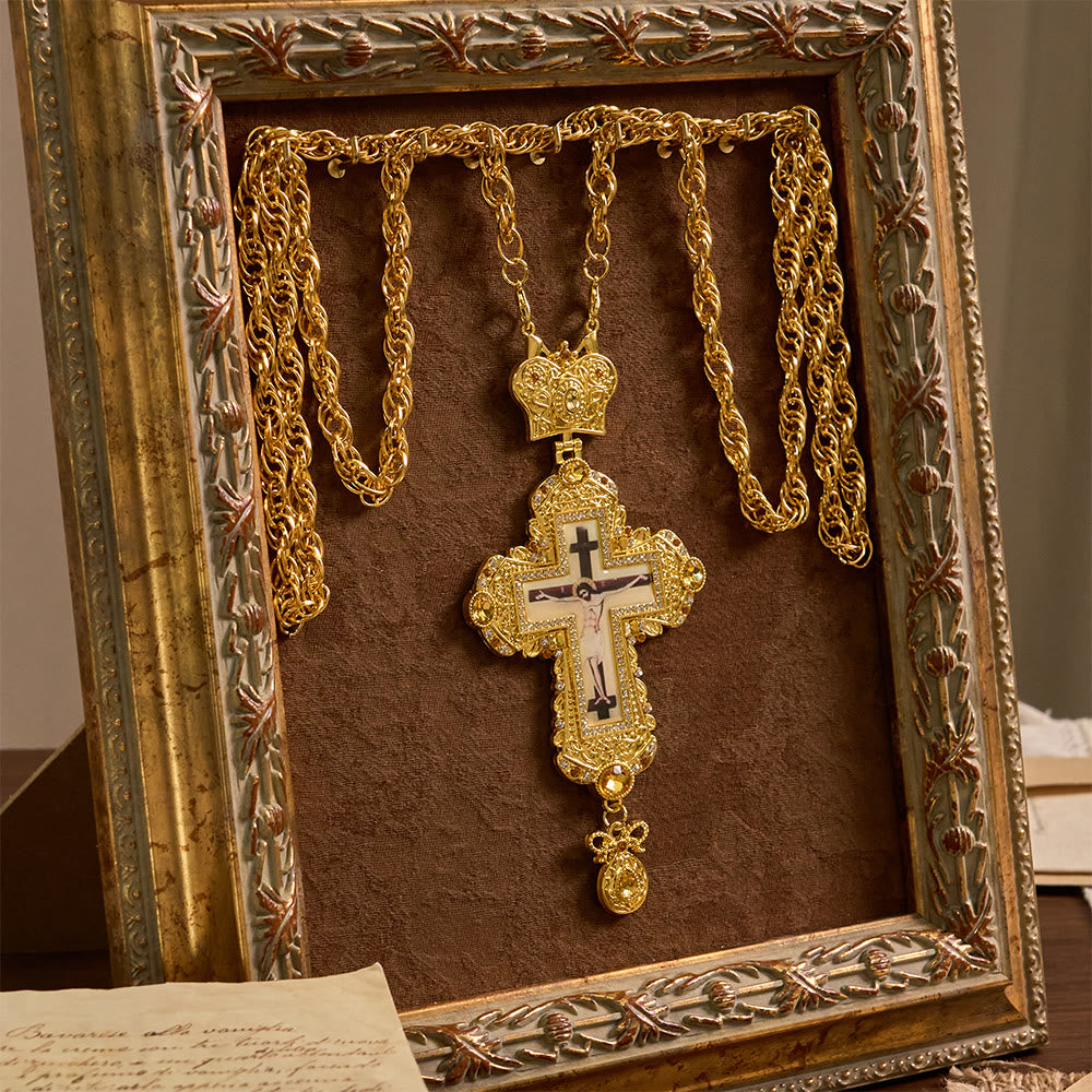 Collar Crucifijo Pectoral Grande y Ornamentado con Corona: Majestad Sagrada y Redención