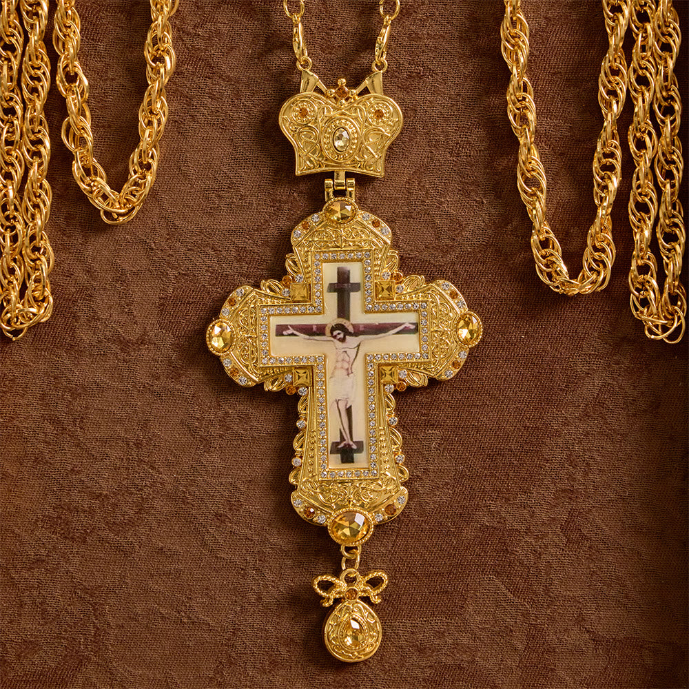 Collar Crucifijo Pectoral Grande y Ornamentado con Corona: Majestad Sagrada y Redención