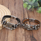Pulsera de Cuero "Dios me Bendiga" con Manos Orando y Detalles de Metal