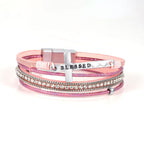 Pulsera de Cuero Multicapa "BENDECIDO" con Cruz y Circonia: Gracia Divina y Gozo Espiritual