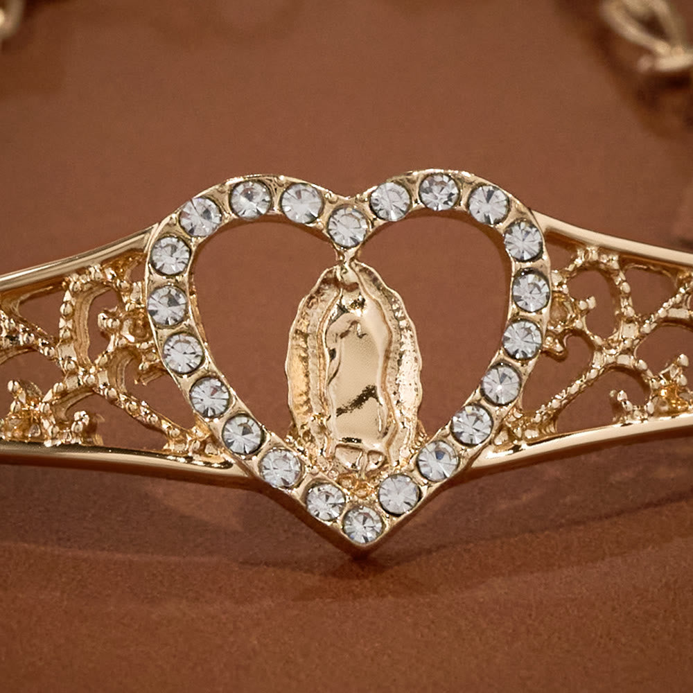 Pulsera de la Virgen en Filigrana Dorada con Halo de Circonia: Devoción Mariana y Gracia Divina