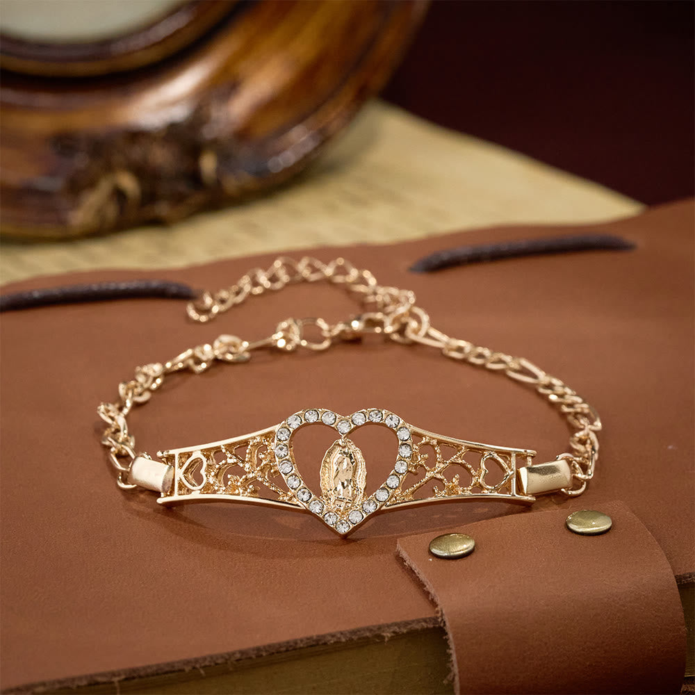 Pulsera de la Virgen en Filigrana Dorada con Halo de Circonia: Devoción Mariana y Gracia Divina