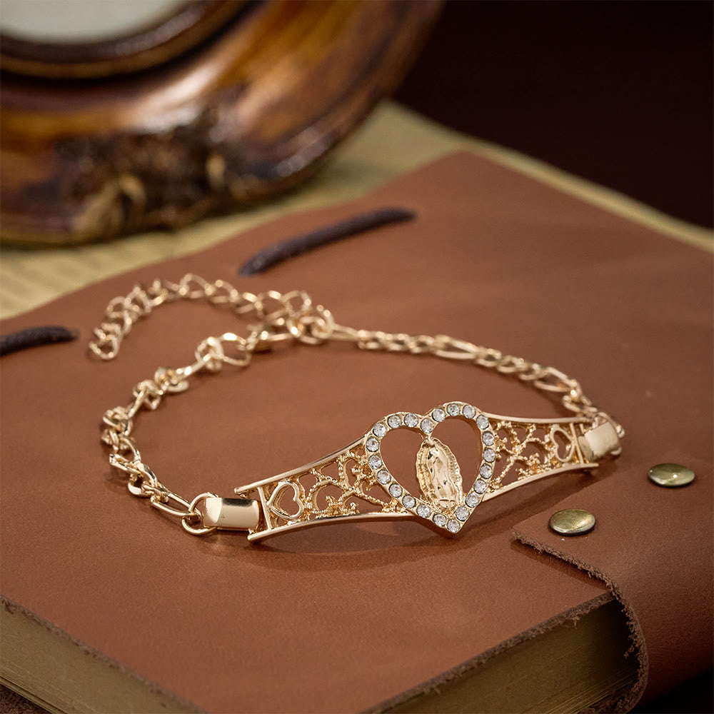 Pulsera de la Virgen en Filigrana Dorada con Halo de Circonia: Devoción Mariana y Gracia Divina
