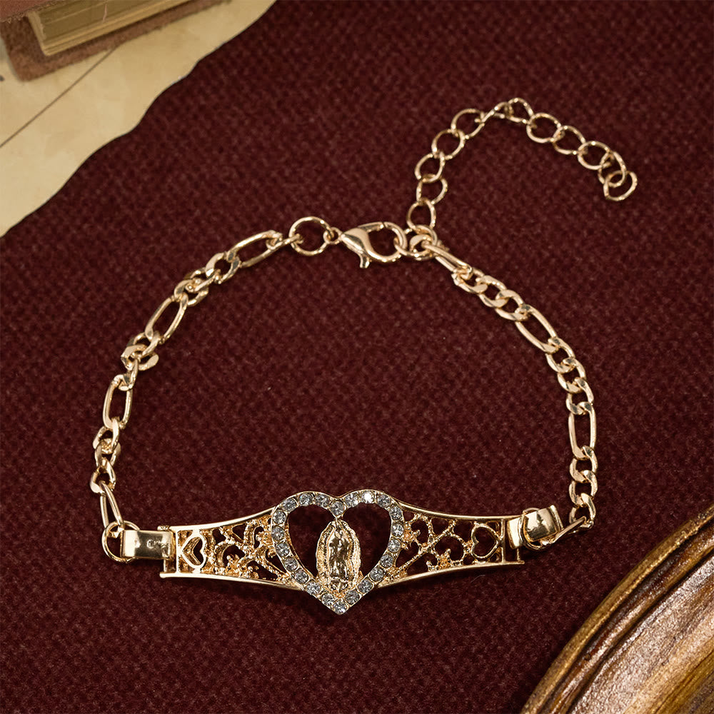 Pulsera de la Virgen en Filigrana Dorada con Halo de Circonia: Devoción Mariana y Gracia Divina
