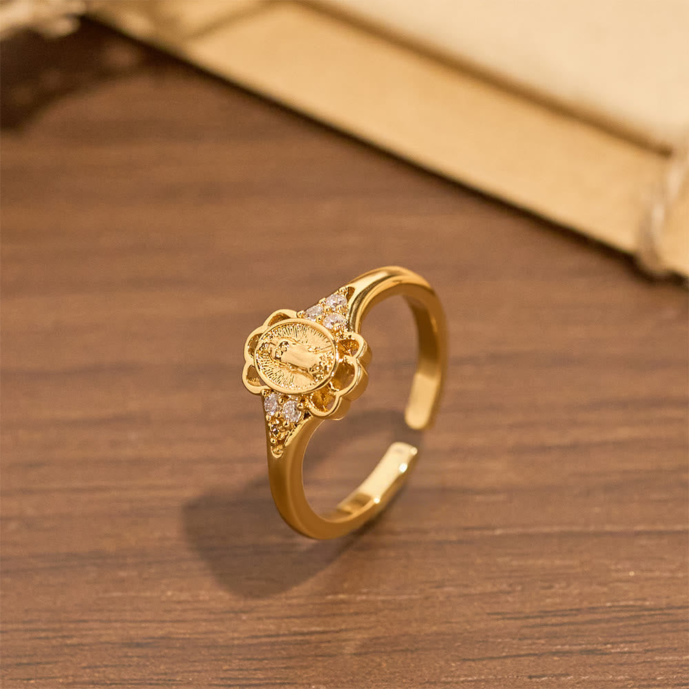 Anillo de Circonia de la Virgen en Filigrana: Emblema de Gracia Mariana y Delicadeza