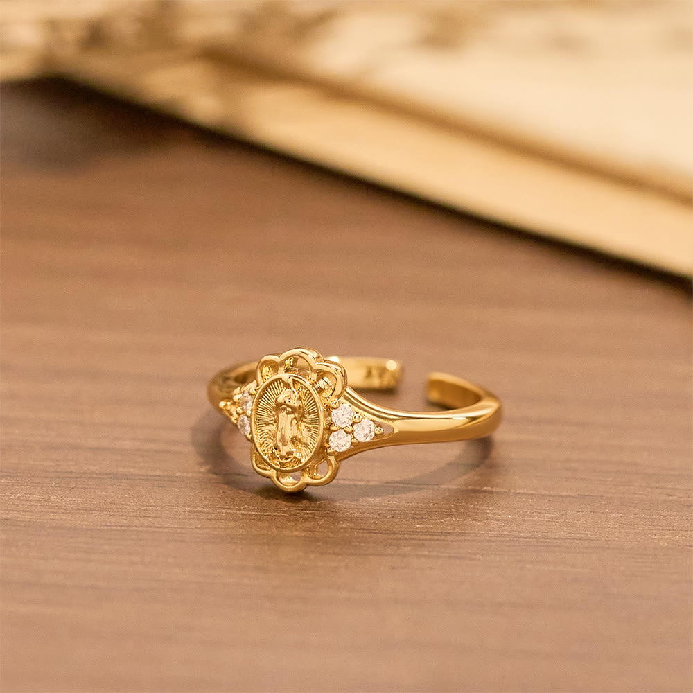 Anillo de Circonia de la Virgen en Filigrana: Emblema de Gracia Mariana y Delicadeza