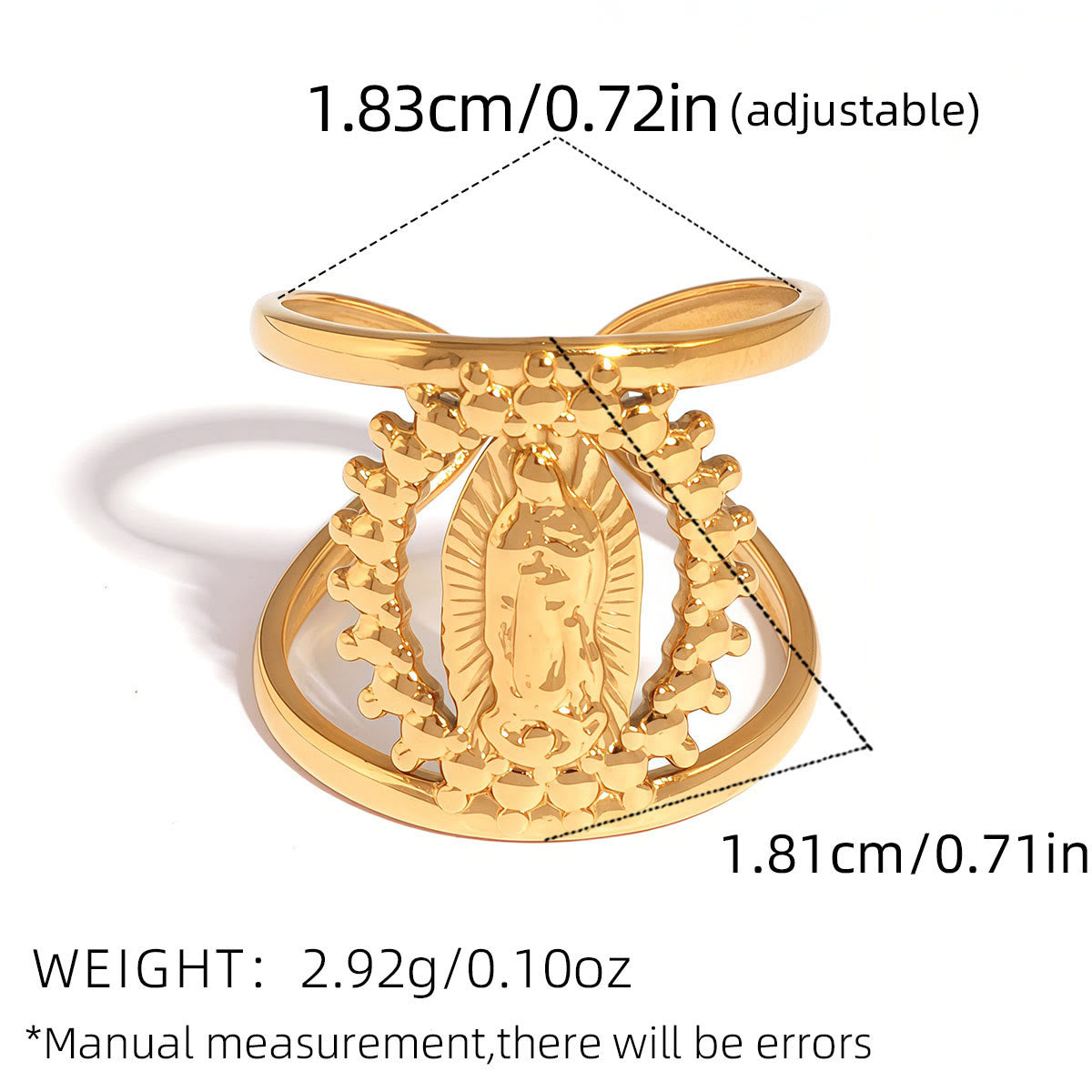 Anillo de Banda con Marco Calado de la Virgen Tricolor: Símbolo de Luz Divina y Devoción